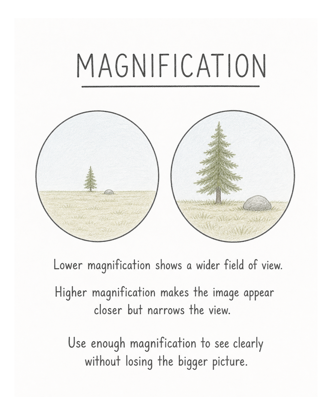 Hand-drawn lesson preview about scope magnification